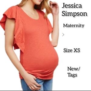 JESSICA SIMPSON MATERNITY TOP CROSS BACK RUFFLED SLEEVES SIZE XS NEW WITH TAGS